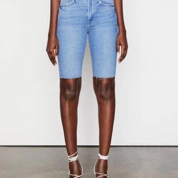 NWOT FRAME Le Vintage Bermuda Raw Edge Denim Shorts in Clarin - Size 23 - Picture 5 of 10